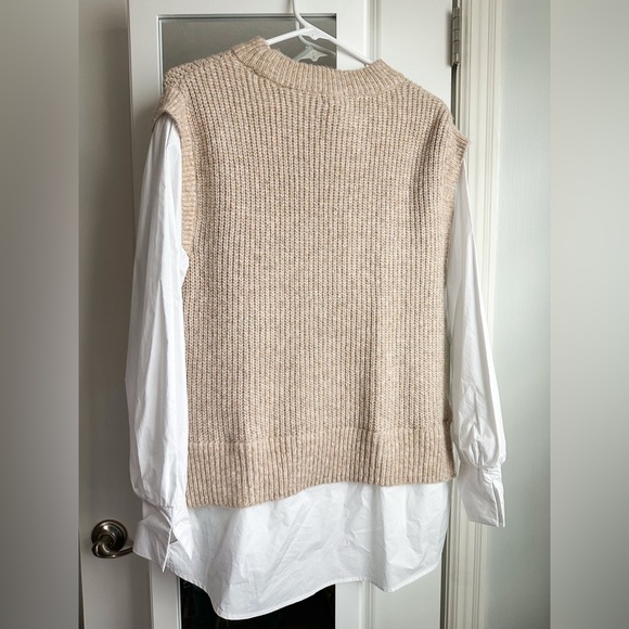 ASOS River Island hybrid shirt jumper in beige NWT - Picture 6 of 8